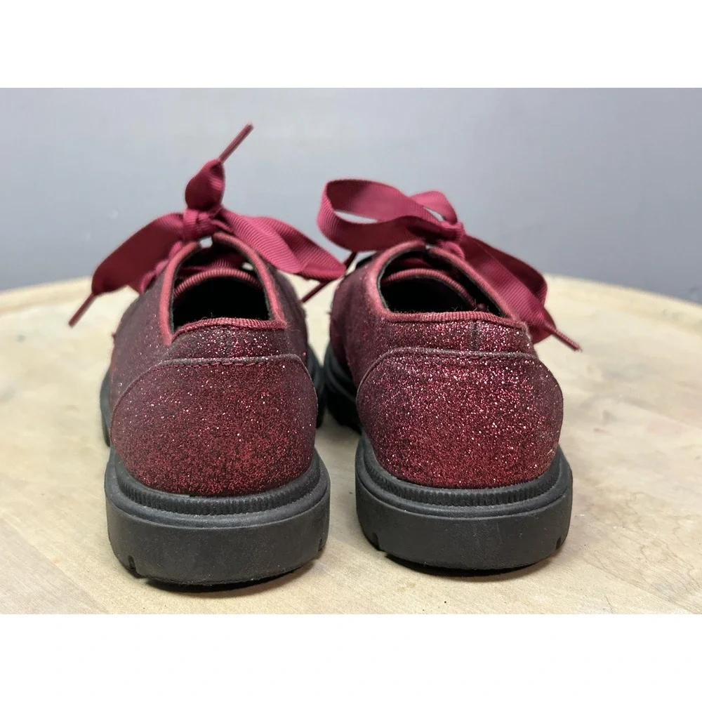 Cat & Jack‎ Shoes Girls Size 12 Burgundy Glitter Oxford Dress Ribbon Lace Up